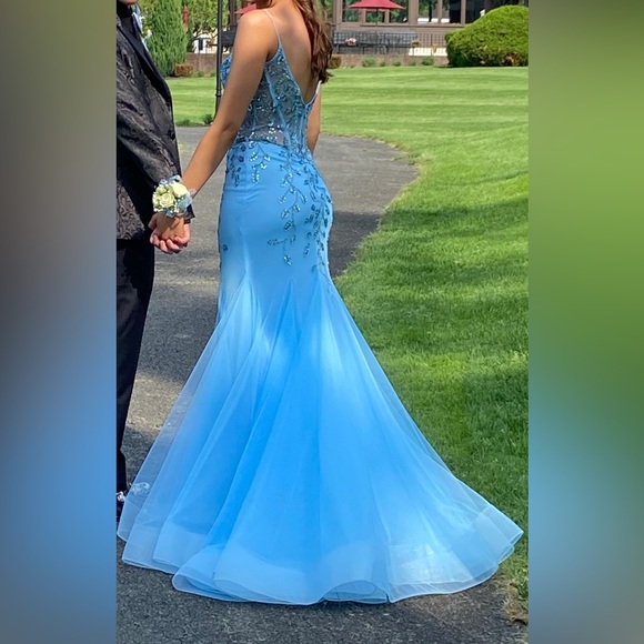 Jovani spaghetti strap Corset,V-neck, sequined beaded mermaid style prom dress. - Picture 5 of 5